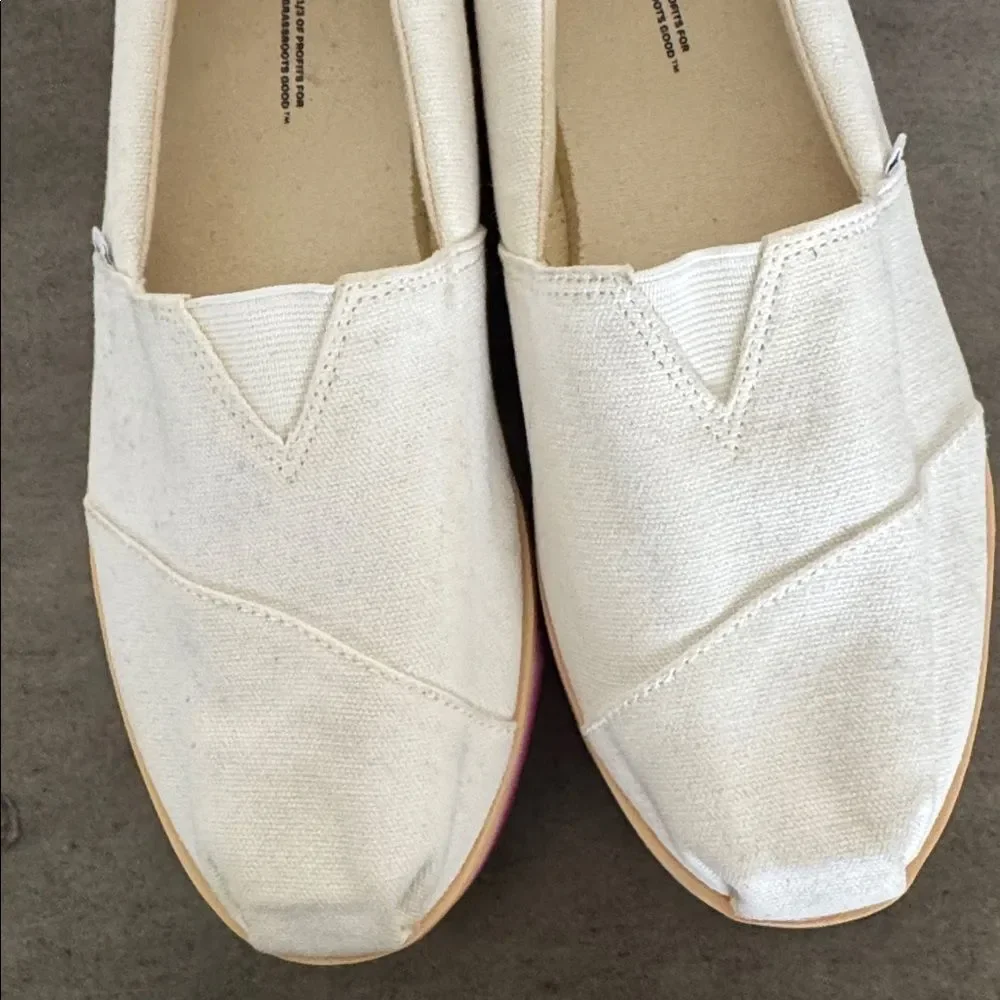 TOMS Alp Espadrille Platform Slip-On Shoes Cream Canvas Rainbow Women’s Size 9